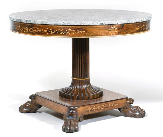 Appraisal: ROUND SALON TABLE late Empire Holland th cent Inlaid rosewood