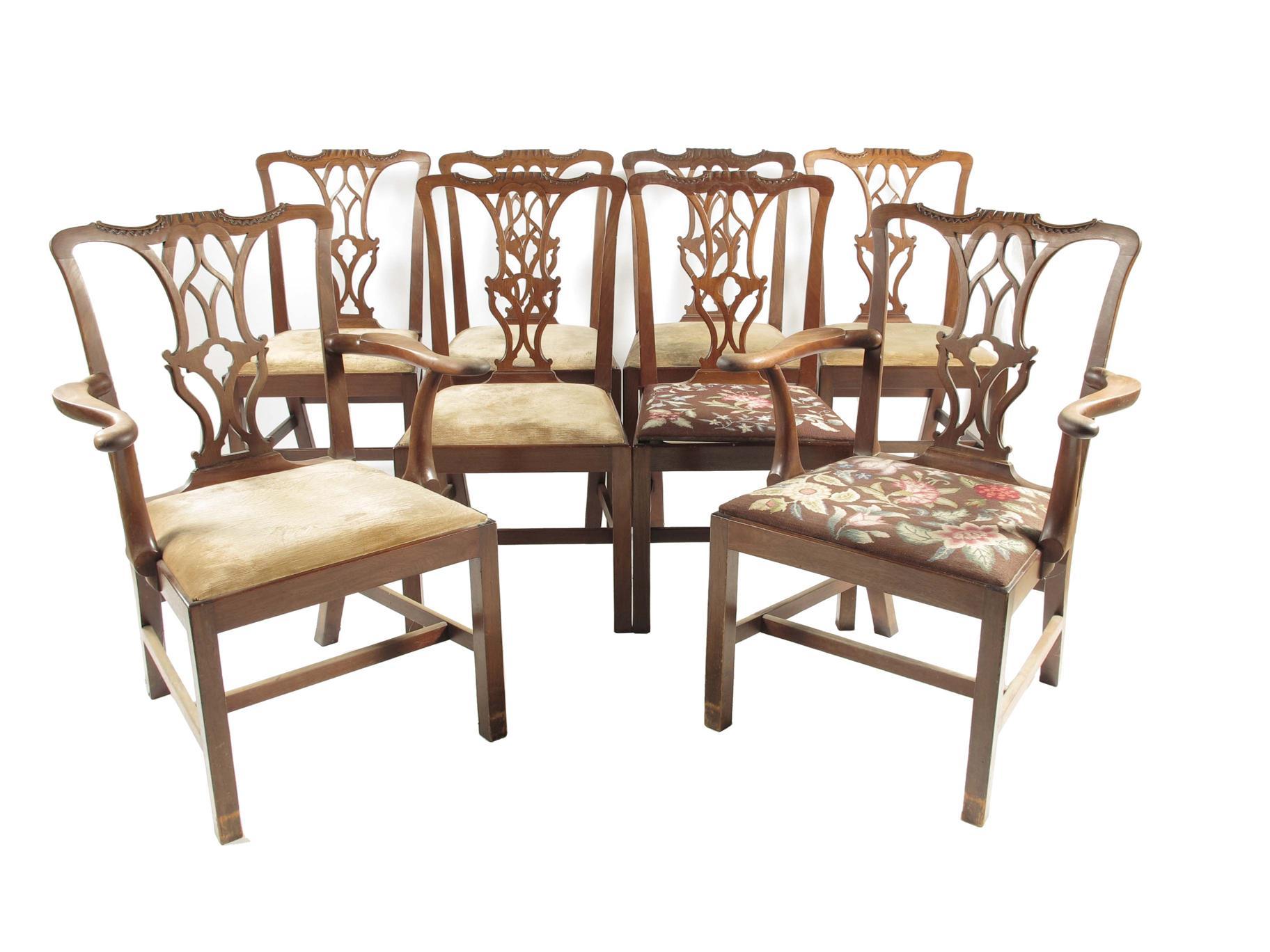 Appraisal: A set of eight mahogany Chippendale style dining chairs