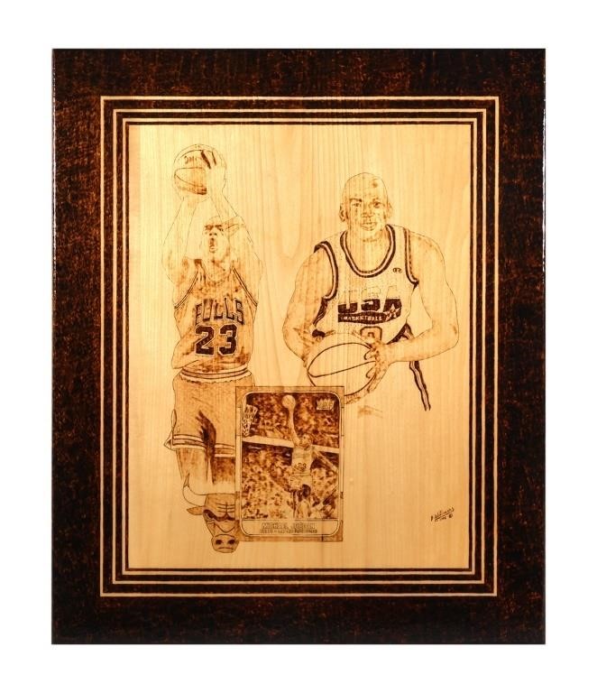 Appraisal: Michael Jordan pyrography Hot Iron Originals by master woodburner Jim