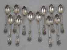 Appraisal: A set of twelve Russian silver tea spoons kokoshnik mark