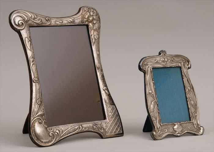 Appraisal: TWO ENGLISH ART NOUVEAU SILVER-ON-VELVET PICTURE FRAMES Marks for Chester