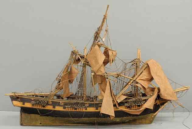 Appraisal: Three masted frigate ship model c with plank on frame