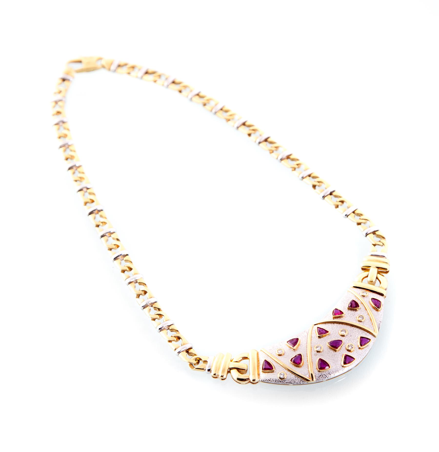 Appraisal: KARAT YELLOW AND WHITE GOLD NECKLACE WITH RUBIES AND DIAMONDS