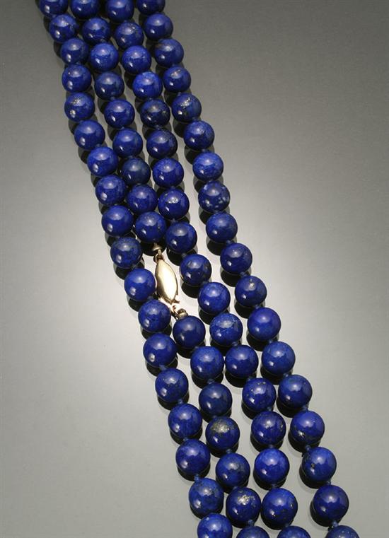 Appraisal: Opera Length Lapis Lazuli Necklace Knotted The single strand having