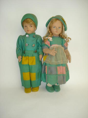 Appraisal: Pair of felt Norah Wellings dolls English 's Each with