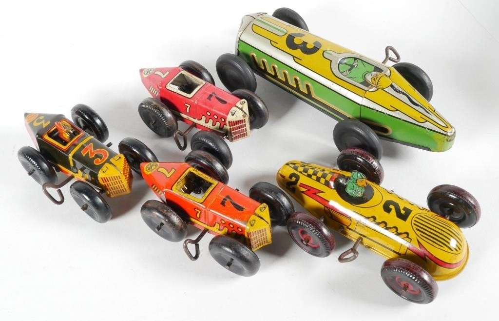 Appraisal: VINTAGE MARX TIN LITHO RACE CAR WIND-UP TOYSLot of five