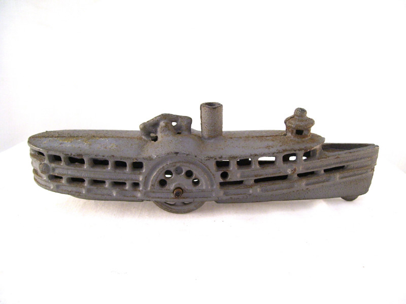 Appraisal: Cast Iron Steam Boat Paddle Wheeler Grey paint Measures high