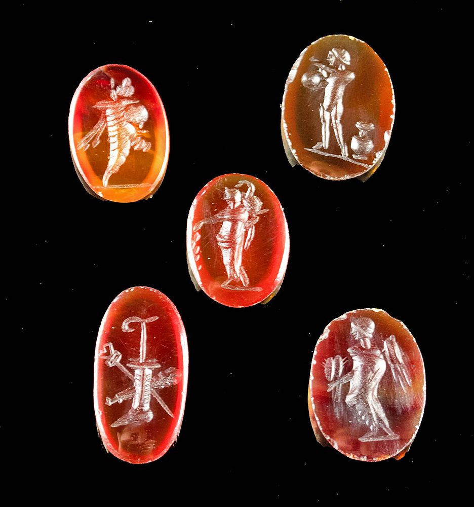 Appraisal: Lot of Neoclassical Carnelian Intaglio Cabochons Europe Neoclassical ca late