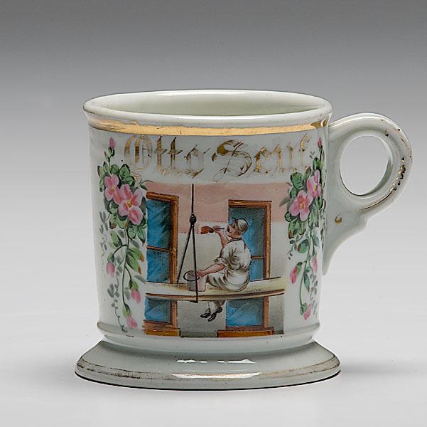 Appraisal: FINE HOUSE PAINTER'S OCCUPATIONAL SHAVING MUG porcelain with polychrome painted