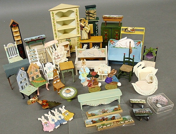 Appraisal: - Group of miniature hand-painted furniture and accessories scale incl