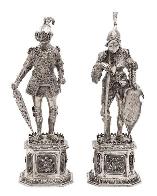 Appraisal: A Pair of German Hanau Silver Knights TH CENTURY depicting