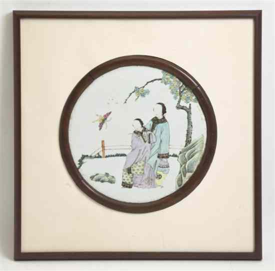 Appraisal: A Chinese Porcelain Roundel depicting two women in a garden