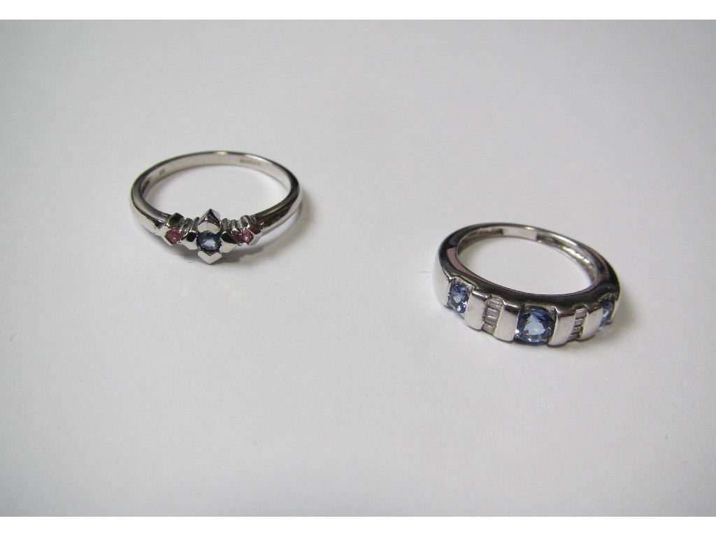 Appraisal: Two ct white gold rings to include tanzanite and diamond