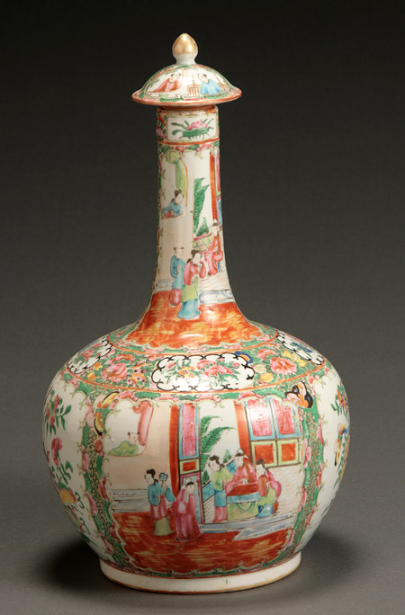 Appraisal: Chinese Export 'Rose Medallion' Covered Bottle Vase Xianfeng-Tongzhi Period -