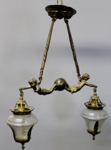 Appraisal: Decorative Gilt Metal Chandelier with Putti From a West th