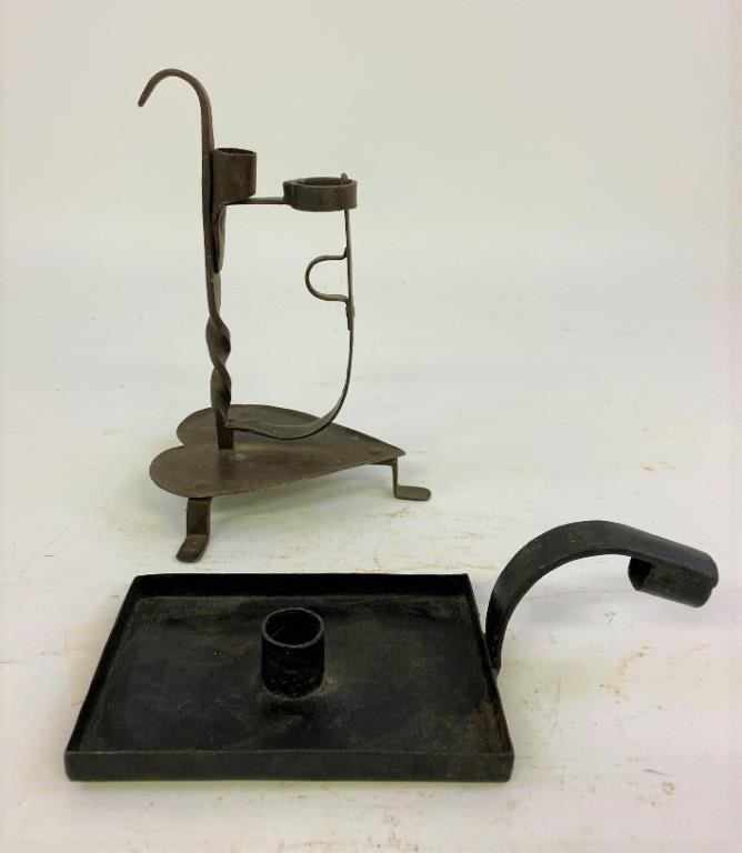 Appraisal: Wrought iron lighting device th c with heart shaped drip