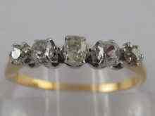 Appraisal: A yellow metal tests carat gold five stone diamond ring