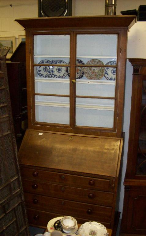 Appraisal: A th century bureau bookcase with original grained decoration -