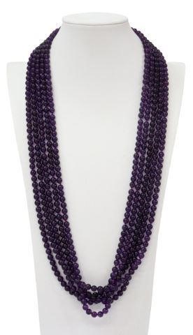 Appraisal: Estate amethyst beaded necklace five strands of round amethyst beads