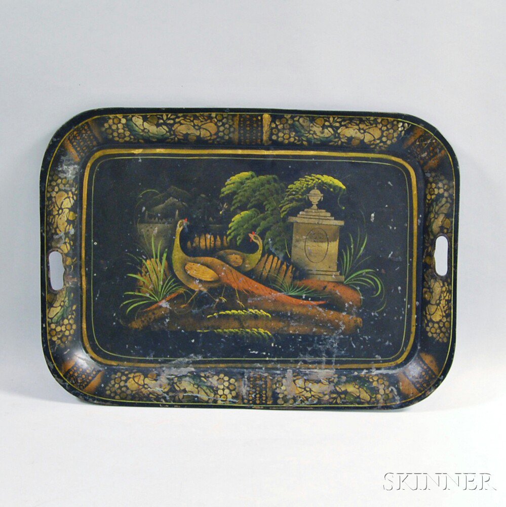 Appraisal: Rectangular Tole Tray th century the basin decorated with memorial