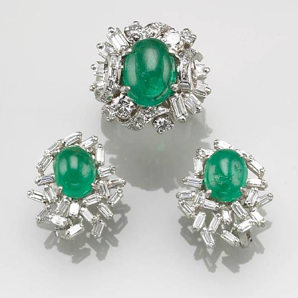 Appraisal: An emerald diamond and k white gold ring together with