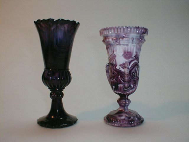 Appraisal: A purple malachite pressed glass urn shape vase with dentil