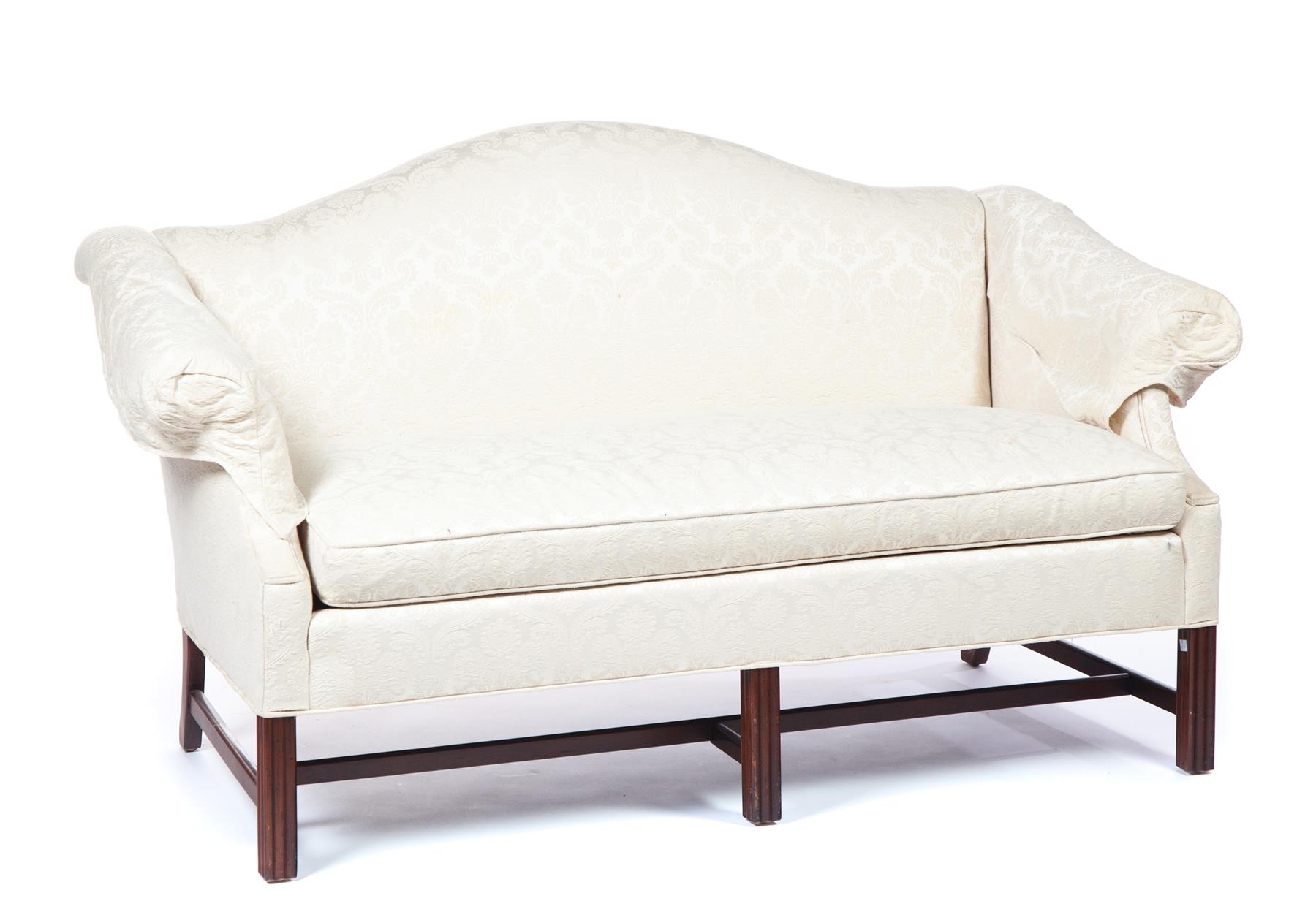 Appraisal: CLYDE PETERSON CHIPPENDALE-STYLE CAMELBACK SETTEE American nd half- th century