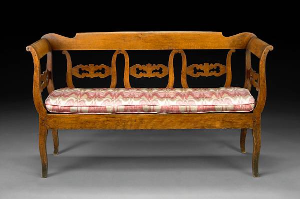 Appraisal: An Italian Neoclassical walnut bench early th century The shaped