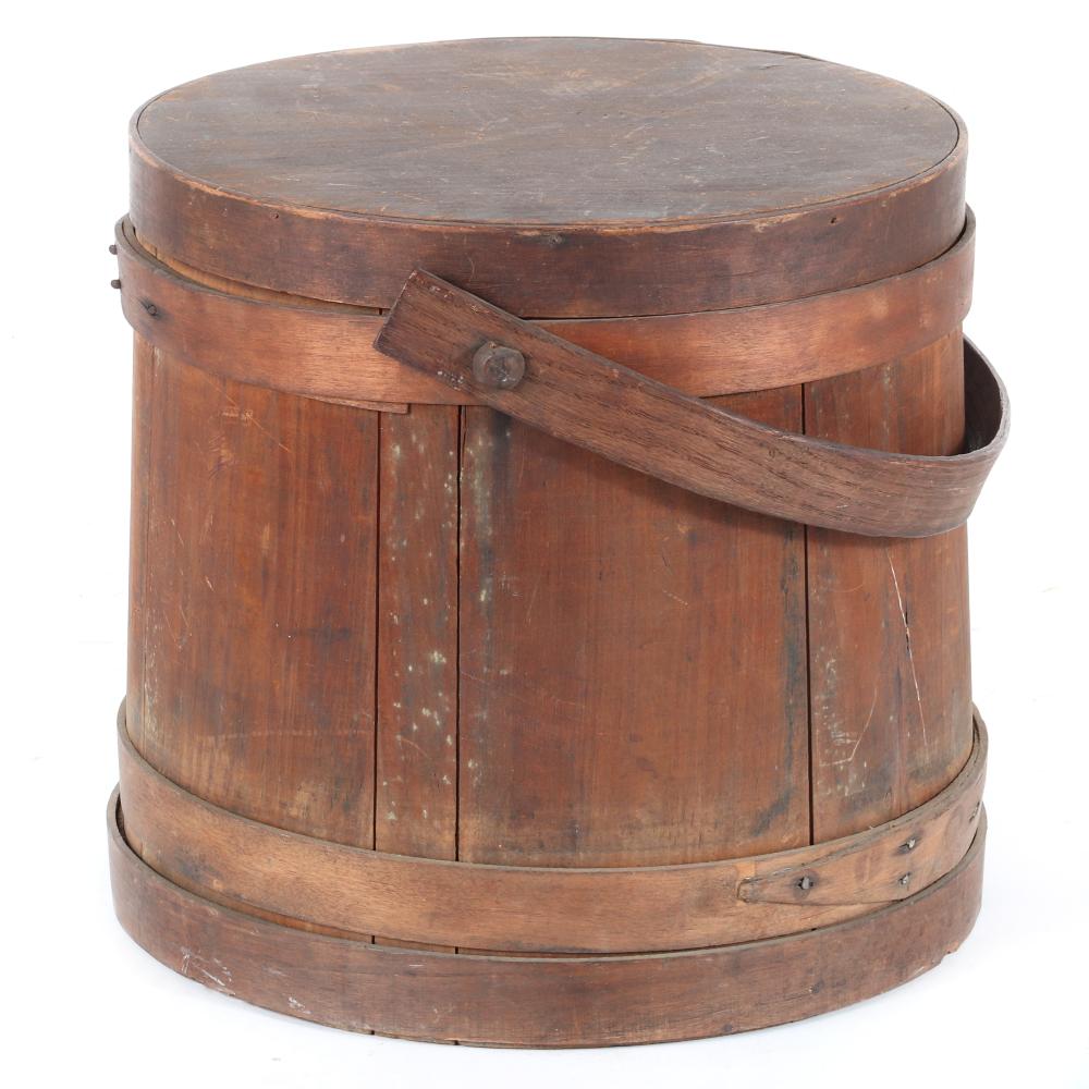 Appraisal: ANTIQUE COUNTRY PRIMITIVE FIRKIN PANTRY STORAGE BUCKET WITH LID H