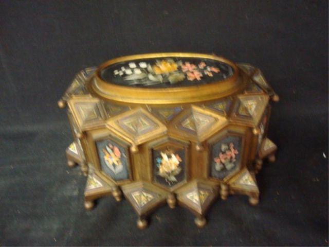 Appraisal: Victorian Gilt Metal and Pietra Dura Box Missing bottom also