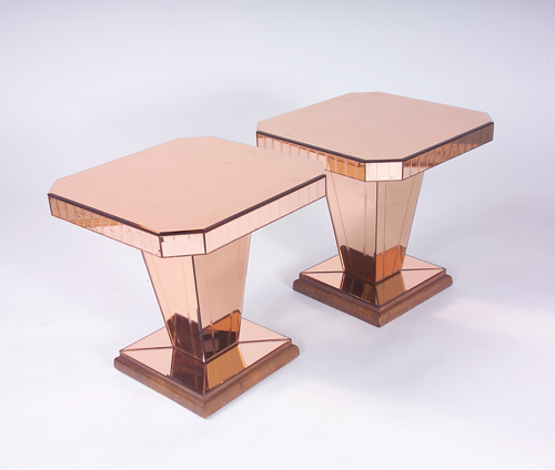 Appraisal: JAMES CLARK LTD England Pair of mirrored side tables in