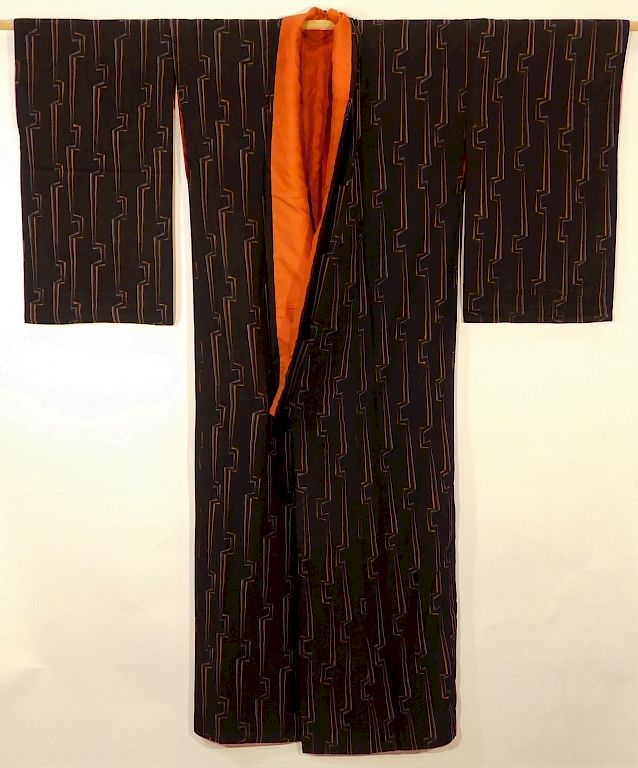 Appraisal: Japanese Brown Lines Tomesode Kimono Japan - th Century Woven