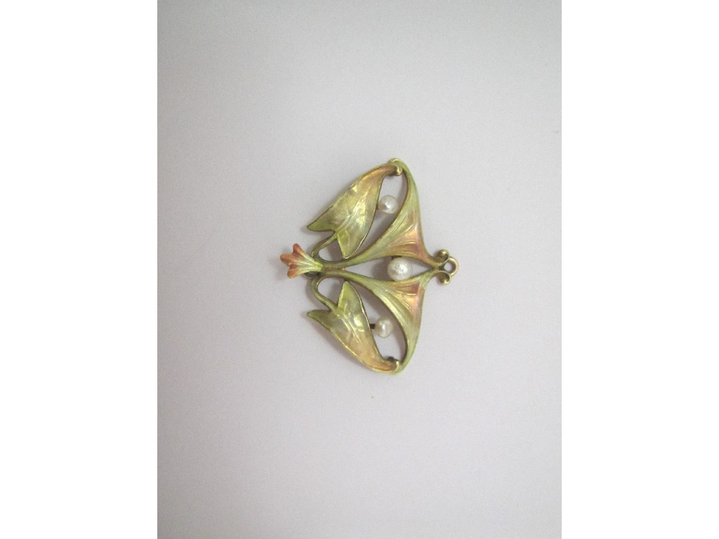 Appraisal: Art Nouveau ct gold enamel and pearl pendant