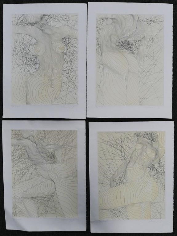 Appraisal: Group of Guillom Azoulay Nude Etchings Sheets measure x Pencil