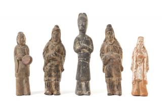 Appraisal: Five Painted Pottery Figures Five Painted Pottery Figures TANG DYNASTY