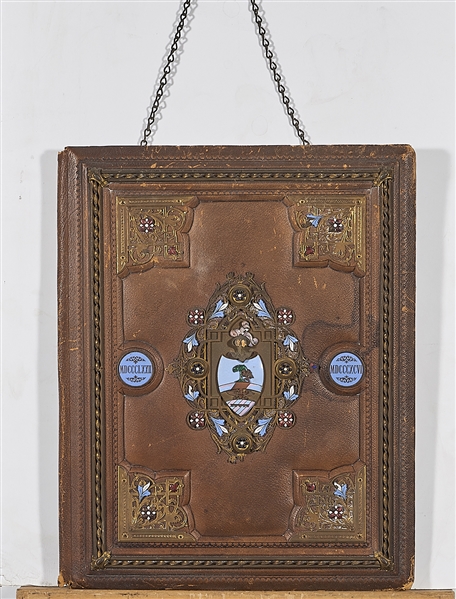 Appraisal: Two antique elaborate book covers one leather with gilt and