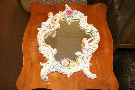 Appraisal: DRESDEN PORCELAIN WALL MIRROR late th-early th century Cartouche form