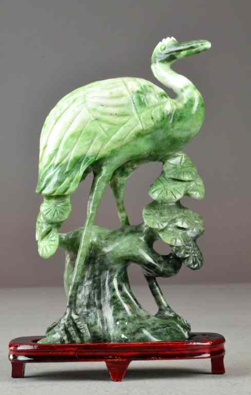 Appraisal: Pcs Chinese Jade Crane on a StandSpinach green to white