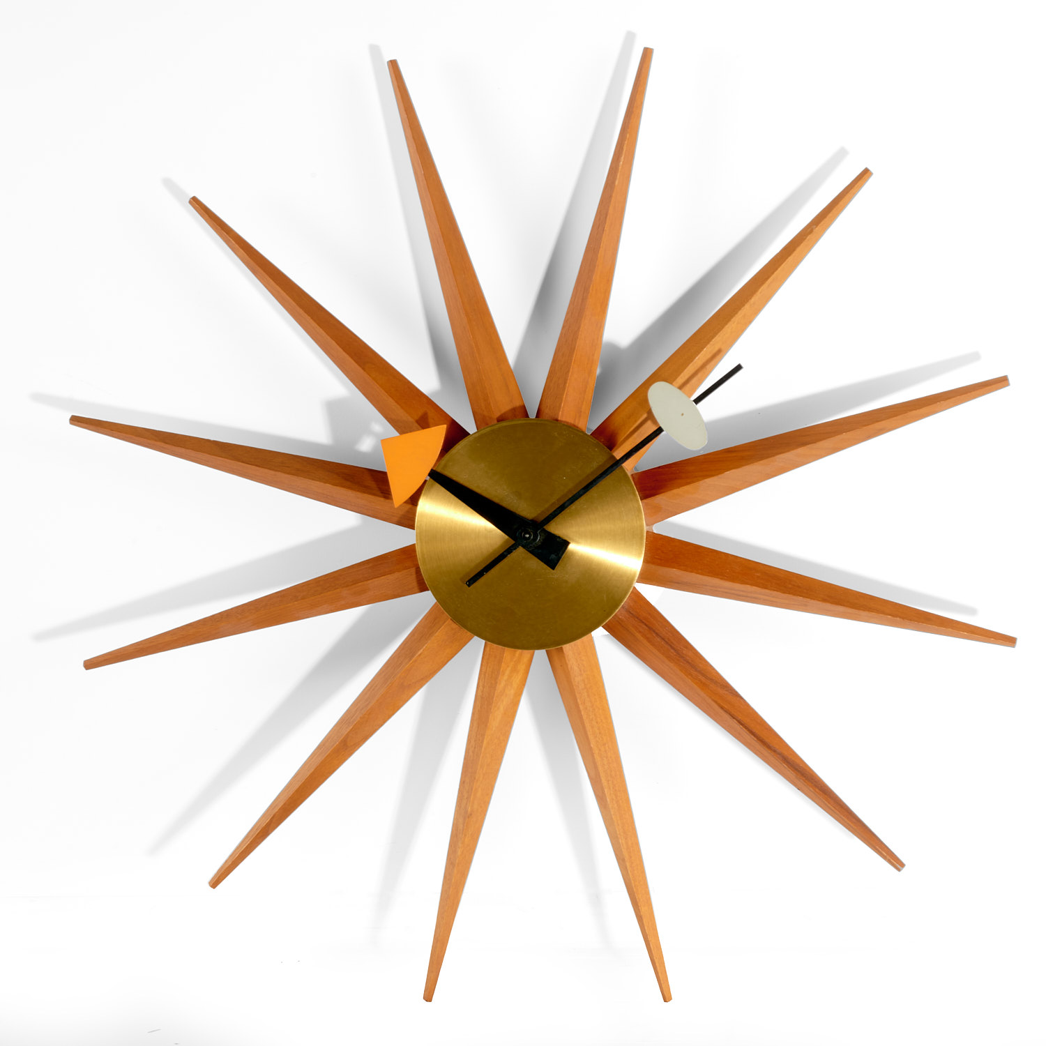 Appraisal: GEORGE NELSON SPIKE WALL CLOCK c American wood brass enameled