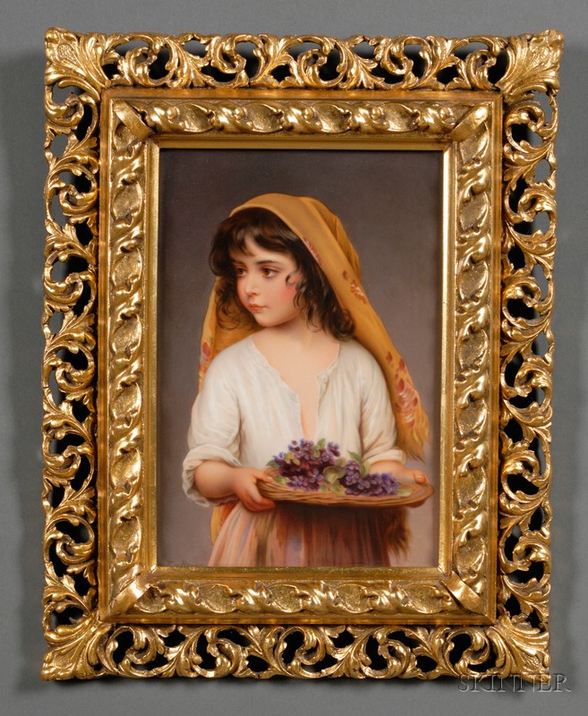 Appraisal: German Painted Porcelain Plaque of a Little Girl late th