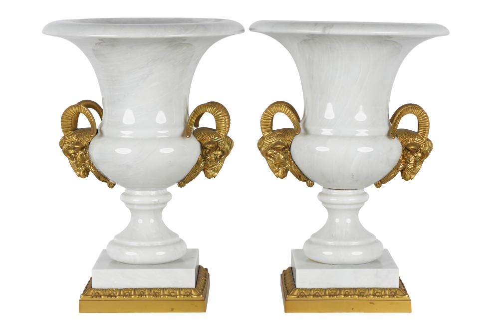 Appraisal: PAIR OF POLISHED MARBLE CAMPAGNA VASESlate th century with gilt