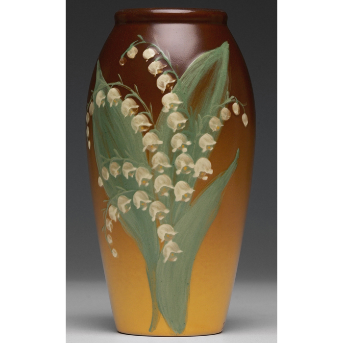 Appraisal: Unusual Weller Hudson vase brown glaze with painted lily of