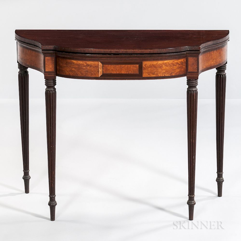 Appraisal: Federal Carved Mahogany and Mahogany and Satinwood Veneer-inlaid Card Table