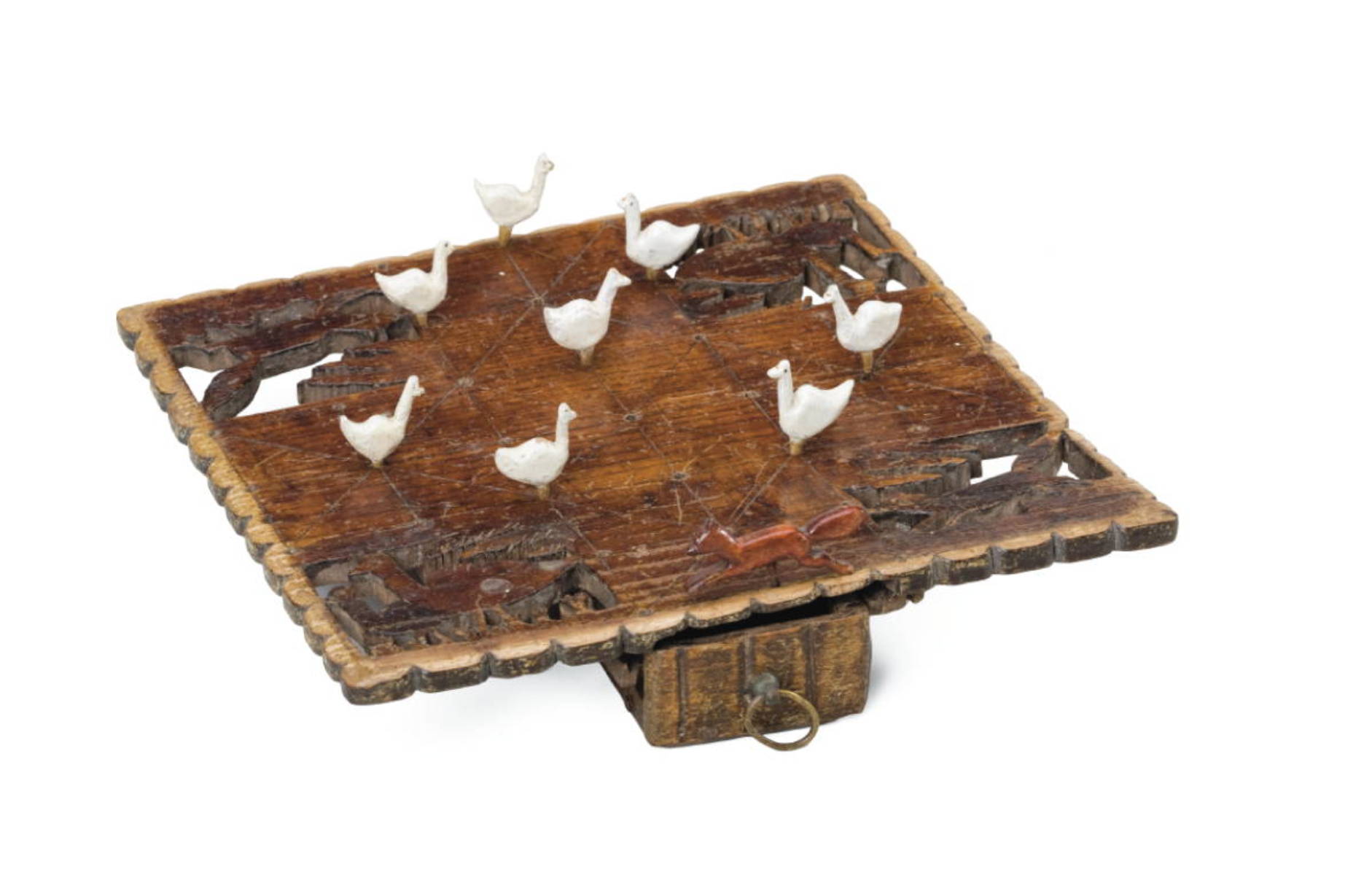 Appraisal: FOX AND GEESE AMERICAN FOLK ART CARVED GAME BOARD With