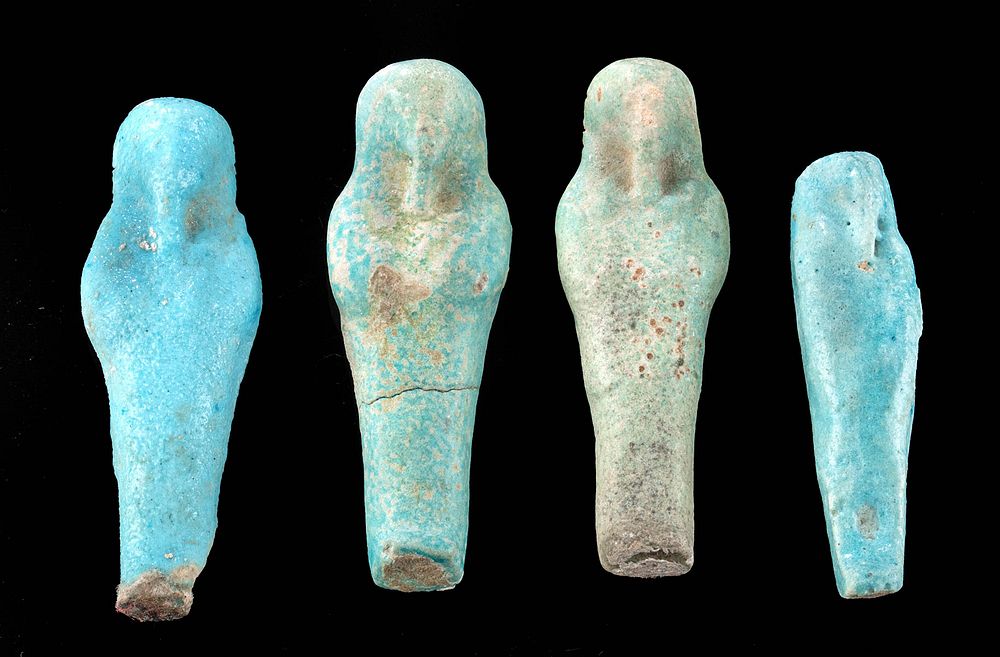 Appraisal: Four Petite Egyptian Glazed Faience Ushabti Figures Egypt Late Dynastic