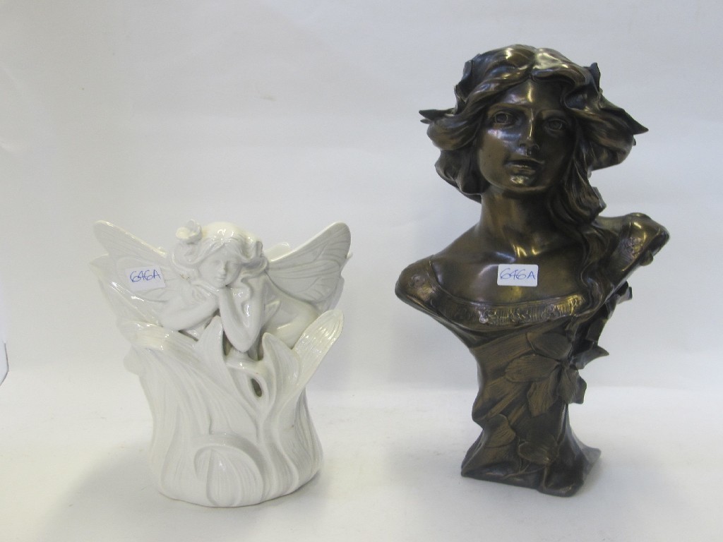 Appraisal: Reproduction bronzed Art Nouveau style lady bust and a similar