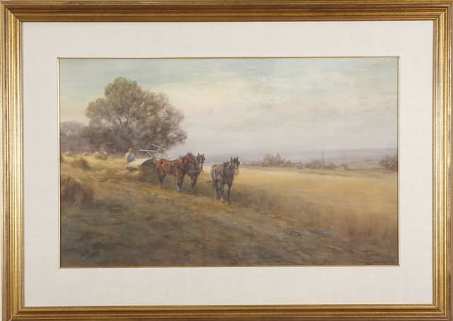 Appraisal: Team of horses in the field watercolor x sight SLL