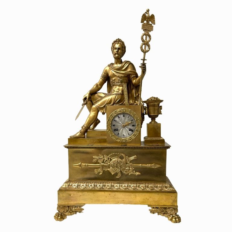 Appraisal: Antique Italian Table Clock Gilt metal table clock featuring an