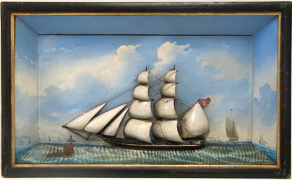 Appraisal: A shadow box diarama of a ship mid- th century