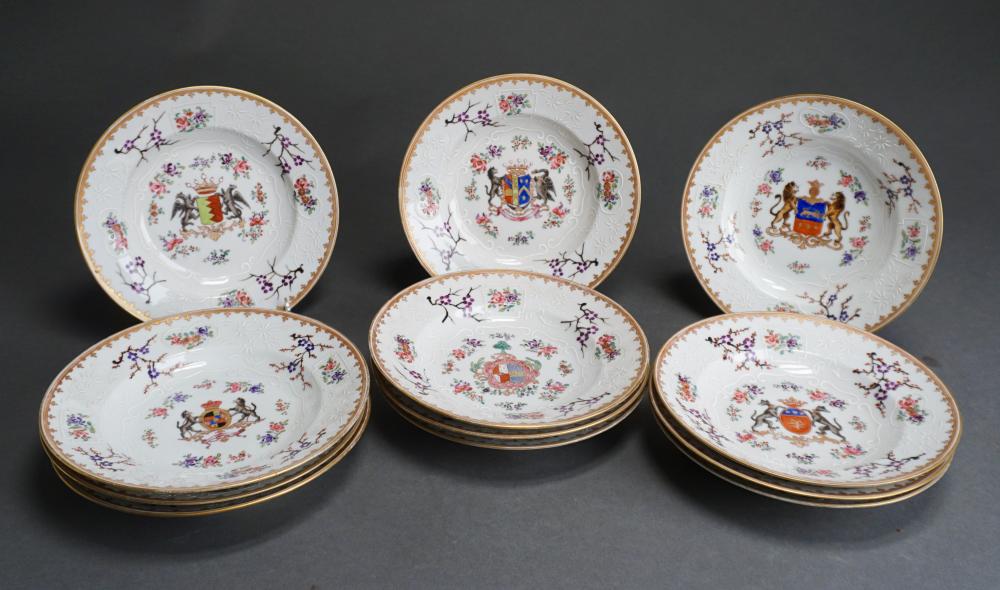 Appraisal: TWELVE SAMSON CHINESE EXPORT TYPE ARMORIAL SHALLOW BOWLS D IN